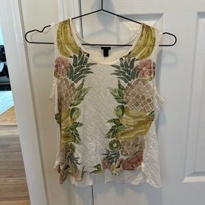 J. Crew Cream Tropical Print Tank Top
